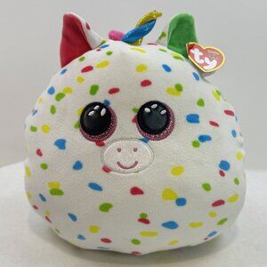 Ty Squish A Boos Harmonie Unicorn Plush Toy 8" Multicolor Dot Pattern Confetti